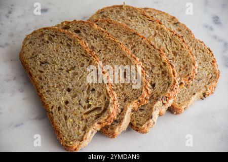 Bread Slices, Organic Sliced Bread, Homebaked Bread, Wholewheat loaf, wholewheat sliced bread Stock Photo