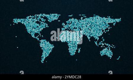 map of earth from dynamic elements on dark background, global abstract digital illustration Stock Photo