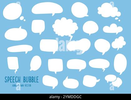 Speech bubbles set. Empty blank vector white speech bubbles on blue background. Hand drawn vector Stock Vector