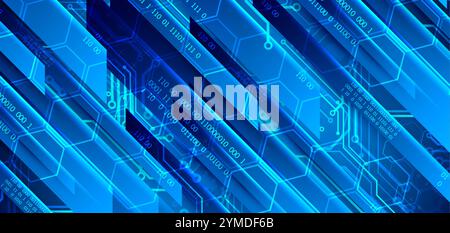 Abstract technological illustration with neon lights on a dark blue gradient background. This vector was hand drawn. Stock Vector