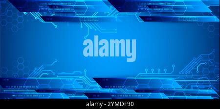 Abstract technological illustration with neon lights on a dark blue gradient background. This vector was hand drawn. Stock Vector
