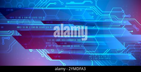 Abstract technological illustration with neon lights on a dark blue gradient background. This vector was hand drawn. Stock Vector