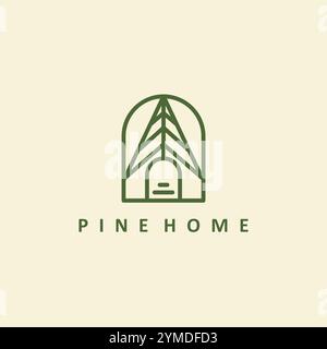 Pine Home Line Logo Vector Illustration Stock Vector