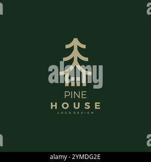 Pine House Logo Design. Pine Tree Icon Stock Vector
