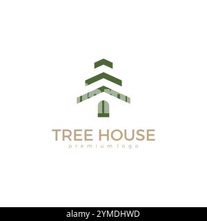 Tree House Pine Logo Design. Forest Icon Stock Vector