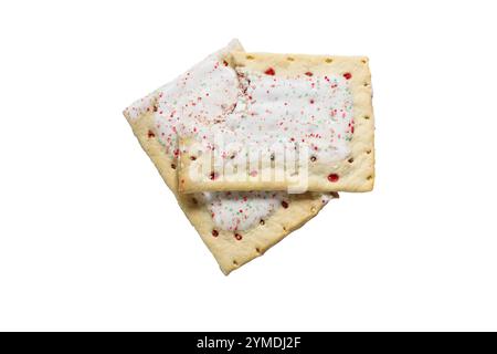 Top view of a frosted strawberry pop tarts isolated over a white background with clipping path included. Stock Photo