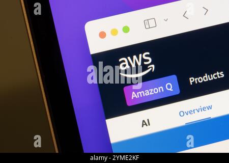 Webpage of artificial intelligence on AWS is seen on a laptop computer. Stock Photo