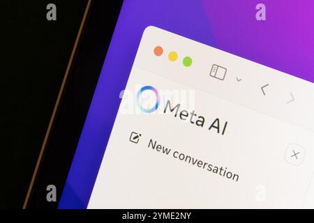 Webpage of Meta AI is seen on a laptop computer. Stock Photo