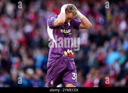 File photo dated 05-10-2024 of Southampton goalkeeper Aaron Ramsdale. Southampton are set to be without goalkeeper Aaron Ramsdale and defender Jan Bednarek for a number of weeks after both sustained injuries during the international break. Issue date: Thursday November 21, 2024. Stock Photo