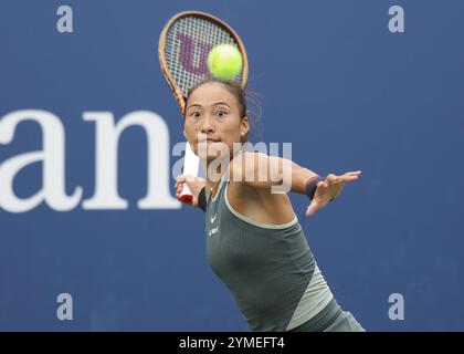 Tennis player Qinwen Zheng of China in action at the US Open 2024 Championships, Billie Jean King Tennis Center, Queens, New York, USA, North America Stock Photo