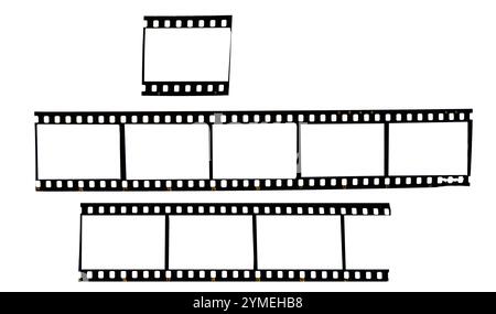 vintage 35 mm  format camera film strip,empty frames for pictures,flat lay. Comeback of analog film photography concept, isolated on white.free copy s Stock Photo
