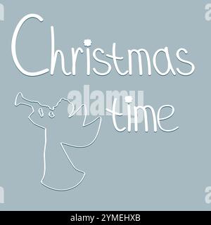 Christmas card in blue with an angel. Vector colour illustration on Christmas theme in the form of a decorative card. The image was created without th Stock Vector