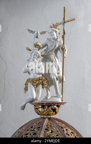 St John the Baptist, the Baptism of Jesus, the baptismal font, St George and St Florian is a listed Catholic parish church in Reicholzried, Allgaeu, B Stock Photo