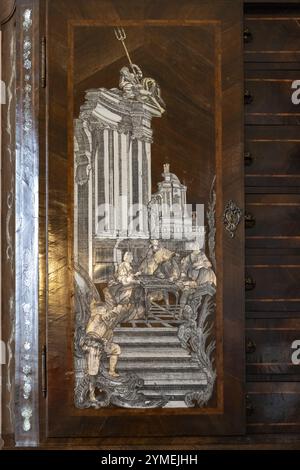 PITLOCHRY, PERTHSHIRE, SCOTLAND, UK, MAY 28. Ornate cabinet door in Blair Atholl Castle near Pitchlochry in Scotland on May 28, 2024 Stock Photo