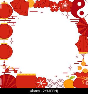 chinese element circle frame for icon,sticker, decoration happy new year design. vector graphic Stock Vector