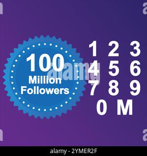 100 Million followers bundle, poster, tag, editable vector file for social media platform and commercial used, Beautiful Background, complete Million. Stock Vector