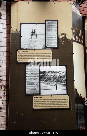 Blondin and Farini sign at Daredevil Alley in Queen Street District, Niagara Falls, Ontario, Canada Stock Photo