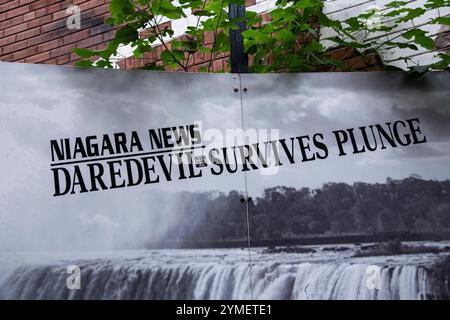 Historic Niagara News sign at Daredevil Alley in Queen Street District, Niagara Falls, Ontario, Canada Stock Photo