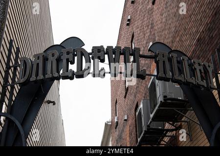 Daredevil Alley sign in Queen Street District, Niagara Falls, Ontario, Canada Stock Photo