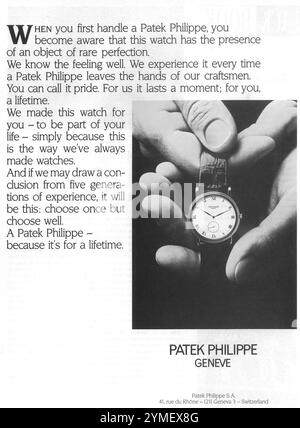 1990 Patek Philippe Geneve Mens Watch Ad Stock Photo