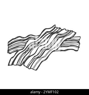 Bacon slices set. Hand drawn sketch style crispy food meat portion of pork from butcher. Fresh traditional breakfast product. Vector illustrations iso Stock Vector