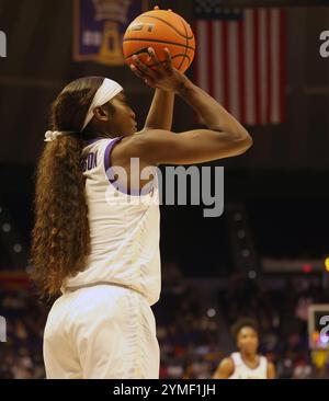 Baton Rouge, United States. 20th Nov, 2024. LSU Lady Tigers guard Flau'Jae Johnson (4) shoots a three-pointer during a women's basketball game at the Pete Maravich Assembly Center on Wednesday, November 20, 2024 in Baton Rouge, Louisiana. (Photo by Peter G. Forest/SipaUSA) Credit: Sipa USA/Alamy Live News Stock Photo