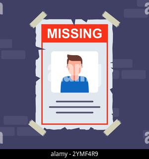 leaflet on the wall about a missing person. search for relatives. Stock Vector