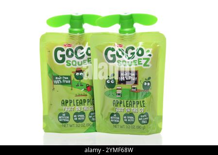 IRVINE, CALIFORNIA - 19 NOV 2024: Two pouches of Go Go Squeeze Applesauce . Stock Photo