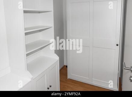 Empty shelves and drawers in modern wardrobe Stock Photo