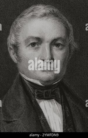 Louis-Adolphe Thiers (1797-1877). French statesman and historian. President of the Third Republic from 1871 to 1873. Thiers negotiated peace with Prussia and defeated the Paris Commune, insurrectionary movement in 1871. Portrait. Drawing by A. Sandoz. Engraving by Pannier. Detail. 'Histoire du Consulat et de l'Empire' (History of the Consulate and the Empire of France under Napoleon), by A. Thiers. Volume I. Published in Paris, 1845. Author: active in Paris between the end of the 18th Jacques Etienne Pannier (1802-1869). French engraver. Auguste Sandoz. French artist. Stock Photo