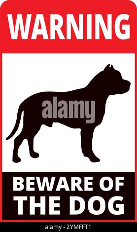 Pit bull silhouette beware of the dog sign on a white background Stock Vector