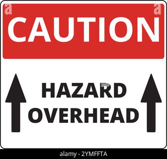 Caution hazard overhead sign on a white background Stock Vector