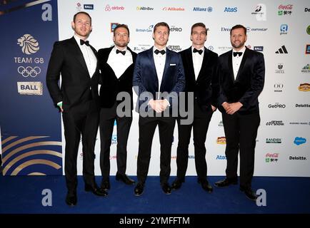 James Rudkin, Thomas Ford, Rory Gibbs, Thomas George and Jacob Dawson arriving for the Team GB Ball at The Roundhouse, London. Picture date: Picture date: Thursday November 21, 2024. Stock Photo