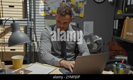 Modern detective office with workplace and board Stock Photo - Alamy