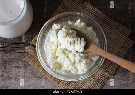 Organic Cow or buffalo colostrum, cooked and uncooked in glass bowl, strengthens the immune system Stock Photo