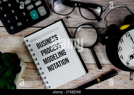 Business Process Modeling Notation (BPMN) text on notepad, Business and Financial concept background Stock Photo