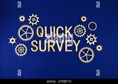 Quick Survey alphabet letters with gears element on navy blue background Stock Photo