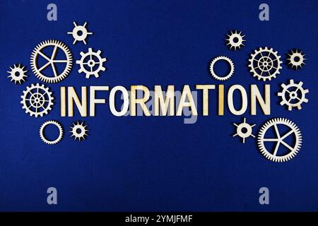 Information alphabet letters with gears element on navy blue background Stock Photo