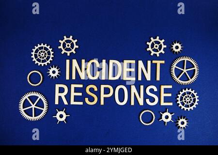 Incident Response alphabet letters with gears element on navy blue background Stock Photo