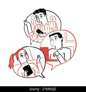 Communication concept: People are discussing through communication tool on bubbles Stock Vector