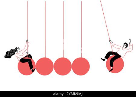 Challenge concept with Newton cradle. Hand drawn vector illustration doodle style. Stock Vector