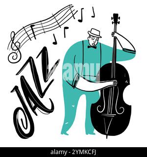 Hand drawing a man playing music. Vector Illustration doodle style. Stock Vector