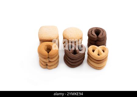 Various  shaped Danish butter cookies isolated on white background Stock Photo