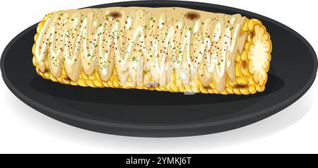 Grilled corn with creamy toppings on a plate Stock Vector