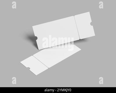 White Blank Ticket Voucher 3D Mockup with Grey background Stock Photo