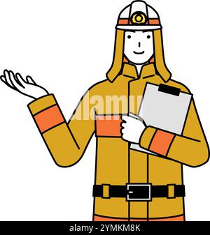 Firefighter in fire uniform holding a clipboard and extending his hand, Vector Illustration Stock Vector