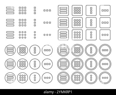 Hamburger menu symbol icons set. Menu icon for web and mobile apps. Buttons for website UI navigation. Vector illustration. Isolated on white backgrou Stock Vector