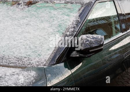 Close Up Frost On A Car Window At Amsterdam The Netherlands 21-11-2024 Stock Photo