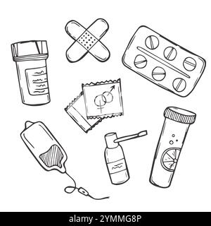 Health care doodle icons seamless background, vector Stock Vector