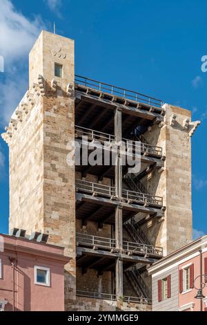 The Tower of San Pancrazio was built by the Pisans in 1305 in the historic center of Cagliari, Italy Stock Photo